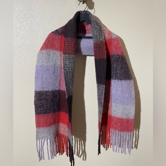 Arket Plaid Fringe Scarf in Red and Purple - Picture 1 of 4